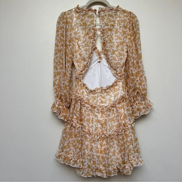 Saints + Secrets Mustard Floral Chiffon Ruffle Dress Size Small NWT - Picture 5 of 15